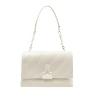 Off White White Leather Embossed Diagonal Stripe Soft‎ Binder Clip Shoulder Bag
